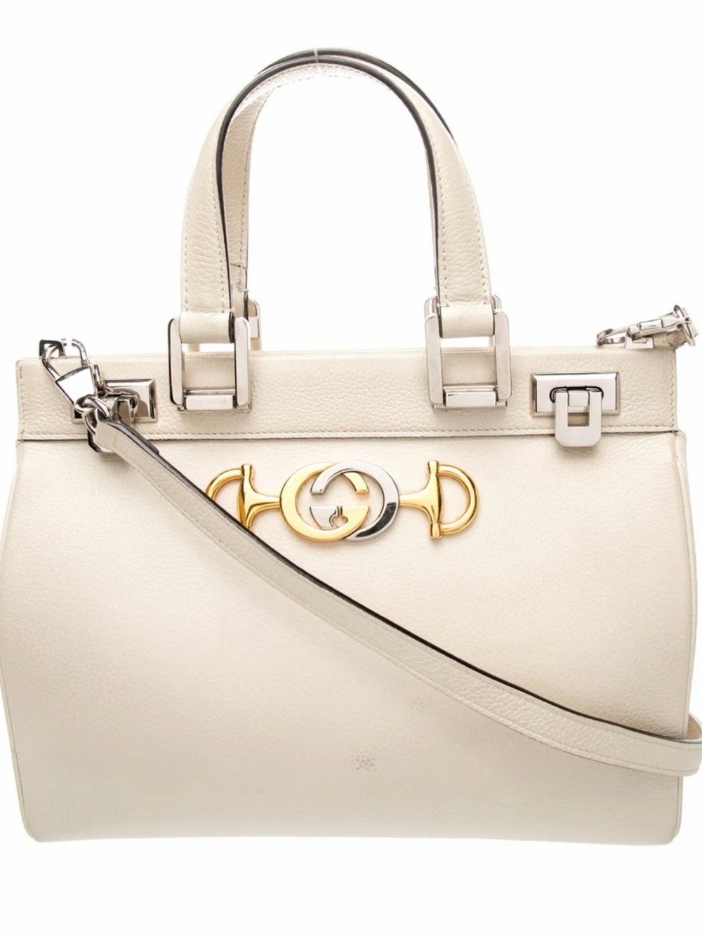 Gucci Cream Leather Top-Handle Satchel with Mixed Gold & Silver Hardware